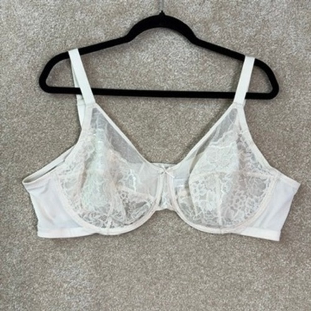 HSIA Lace Underwire Bra Women's 46C White Sheer Floral Unlined Romantic Coquette